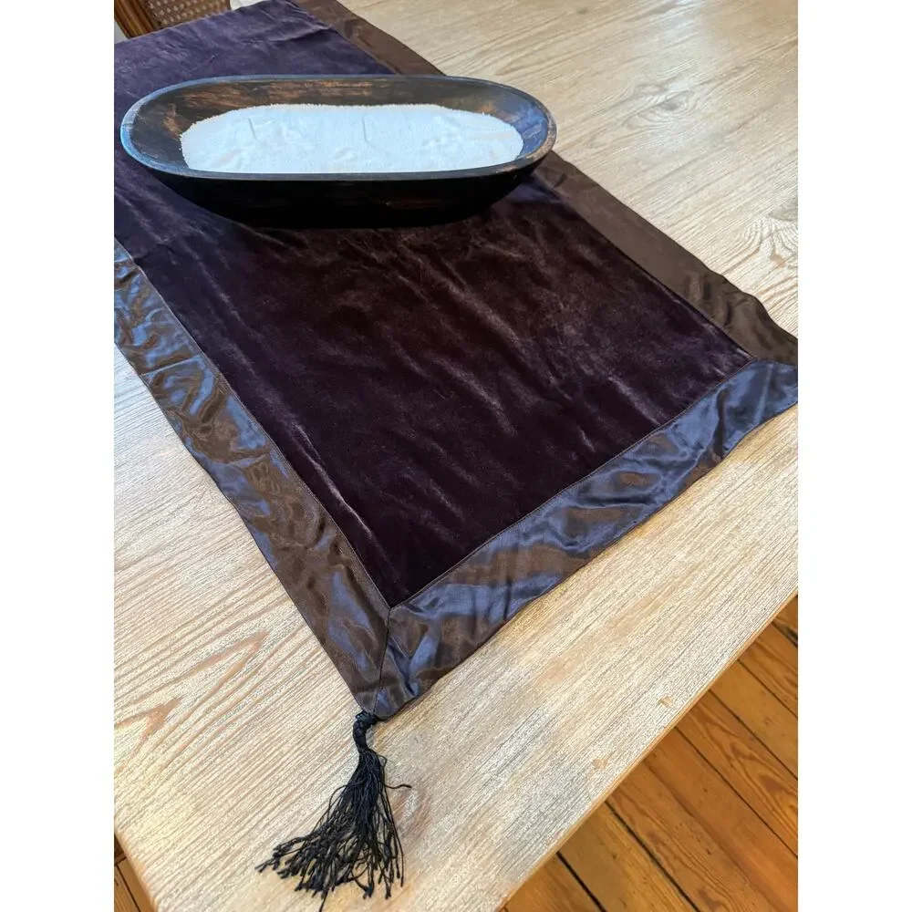 Vintage April Cornell Silk & Rayon Table Runner Dark Chocolate Brown